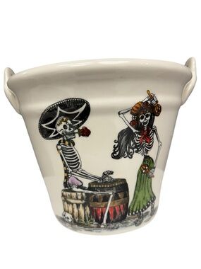 Dia De Los Muertos Skeleton Ceramic Ice Bucket Planter Bowl Garden Bucket